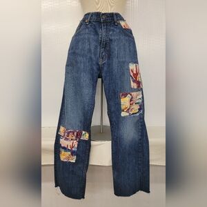 Upcycled Levi's Wide Legs Jeans With Vintage Southwest Native Patches